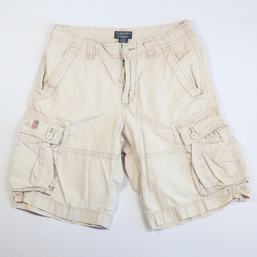 Vintage Polo Jeans Co Cargo Shorts Mens 30 Khaki Ripstop Cotton Ralph Lauren Y2K
